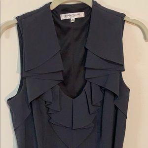 Charcoal grey sleeveless ruffled v neck dress